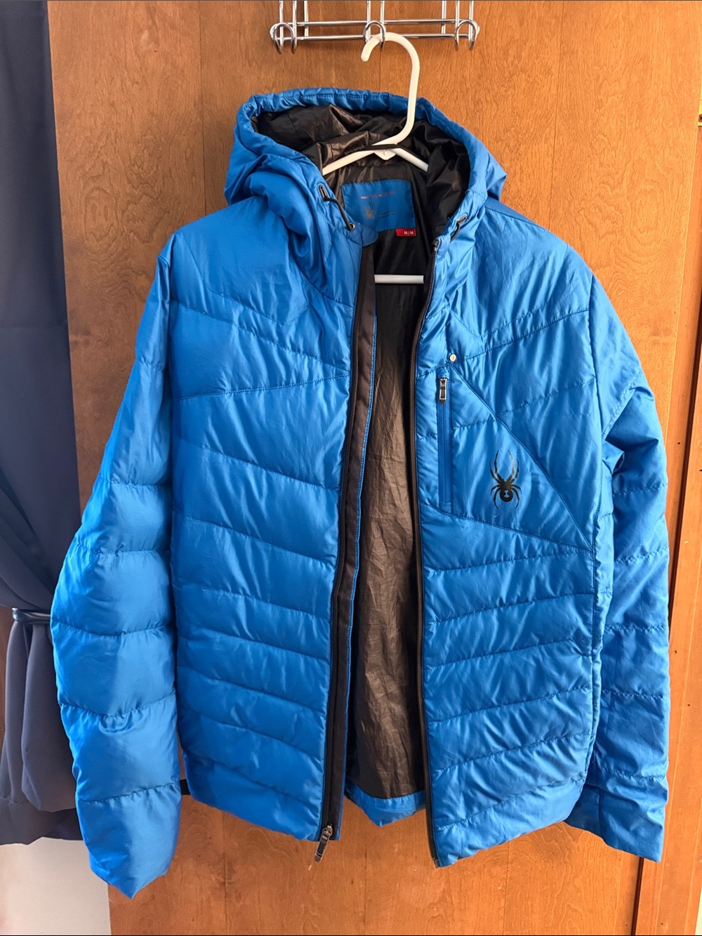 Spyder Men's Bright Blue Hooded Puffer Jacket